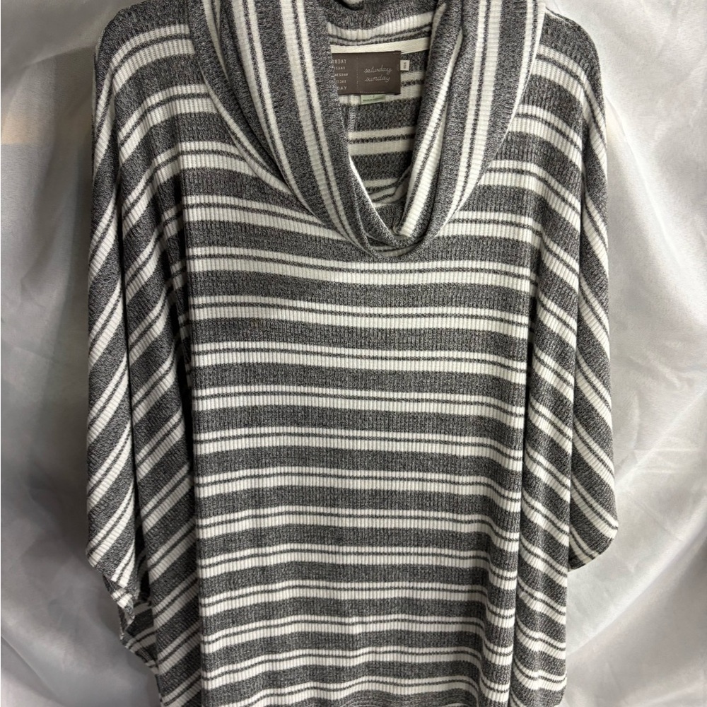 Catherine Malandrino Gray and White Striped Turtleneck Sweater